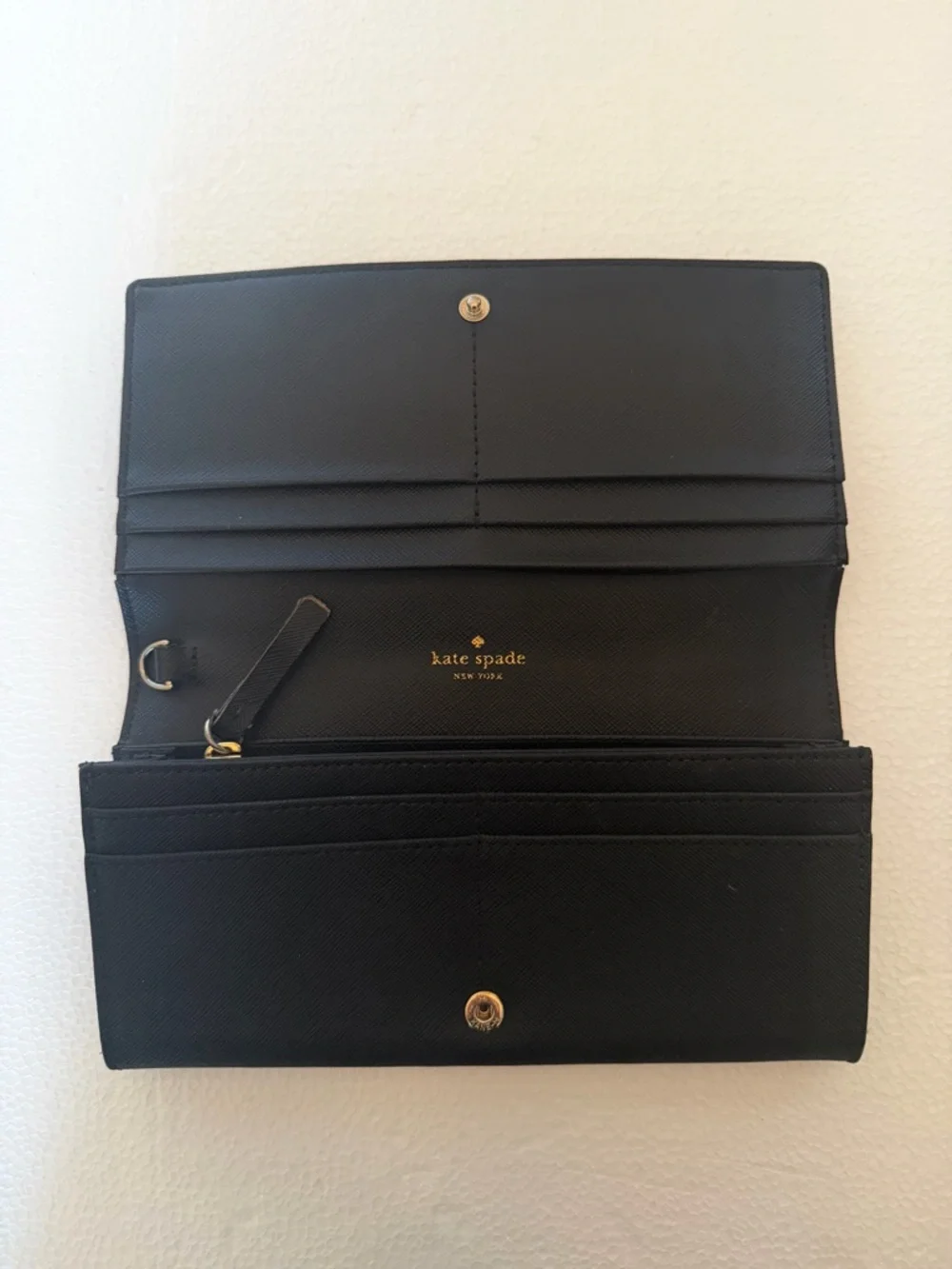 Kate Spade Kirk Park Saffiano Veronique Bow Clutch Wallet Black Beige. - Picture 5 of 6